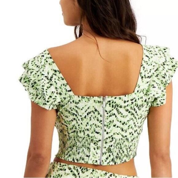 Bar III Printed Sweetheart Neckline Crop Top Tiger Tracks Size 0 - Picture 2 of 3